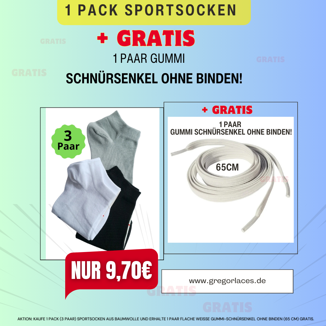 Schnürsenkel ohne Binden GRATIS – 1 Pack (3 Paar) Sportsocken nur 9,70 €!
