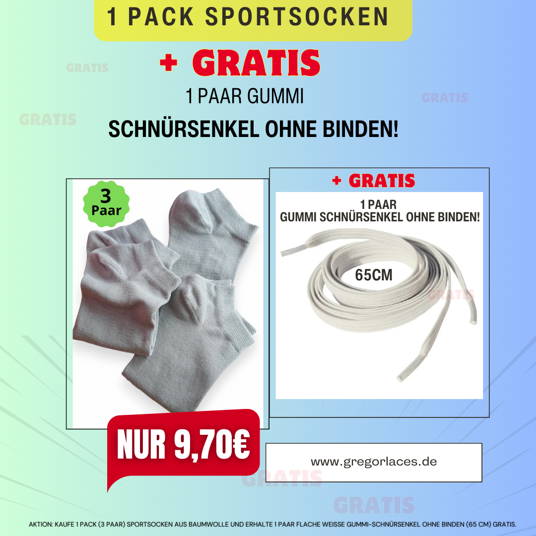 Schnürsenkel ohne Binden GRATIS – 1 Pack (3 Paar) Sportsocken nur 9,70 €!