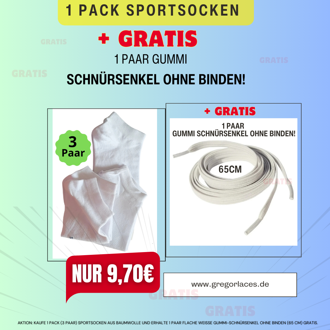 Schnürsenkel ohne Binden GRATIS – 1 Pack (3 Paar) Sportsocken nur 9,70 €!
