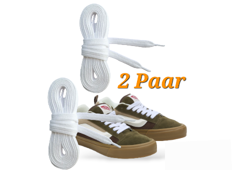 Weiße flache Schnürsenkel für Sneaker mit Beispielschuhen, 2 Paar