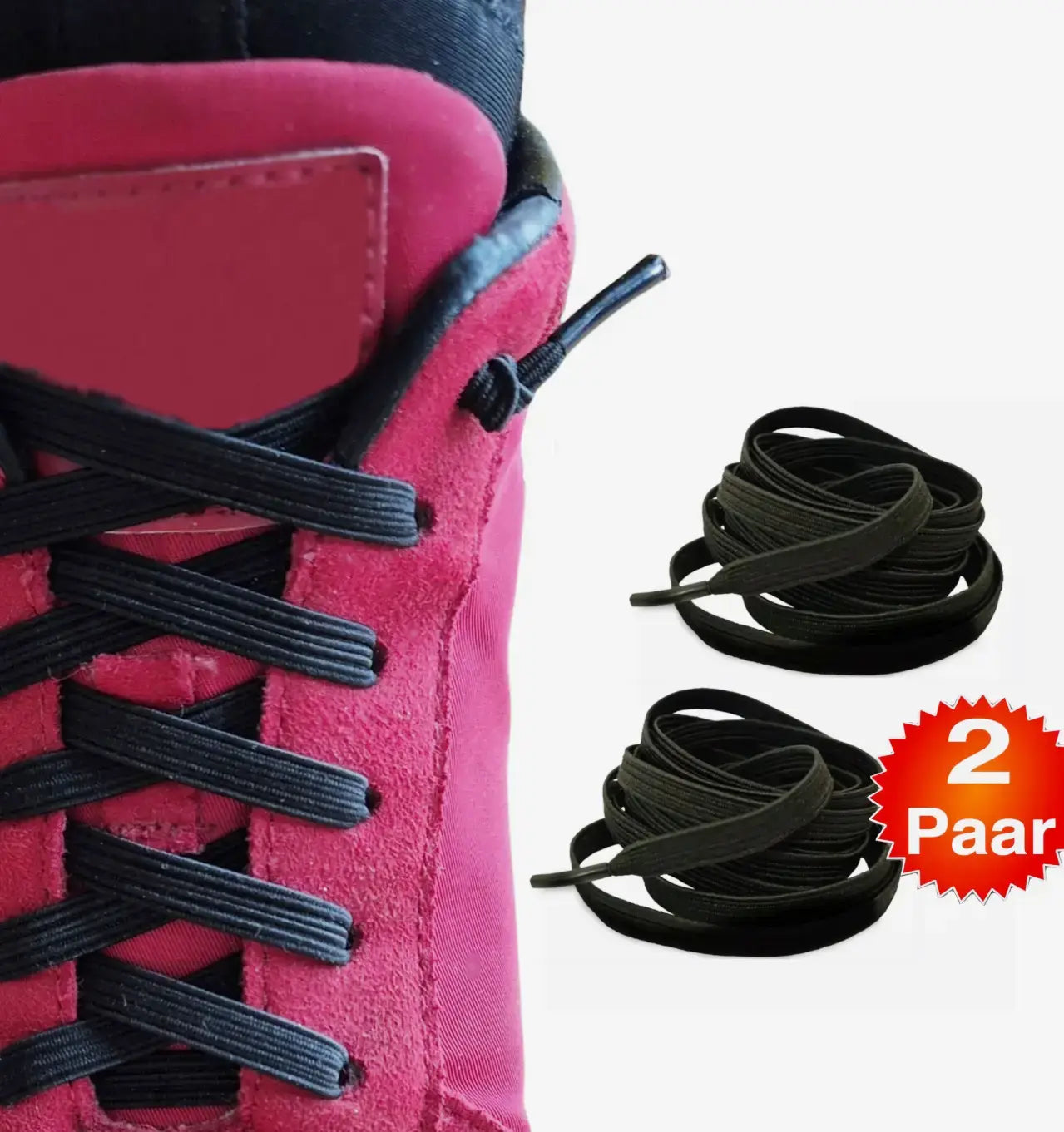 Flache elastische Schnürsenkel zum Knoten – 2 Paar, 65 cm